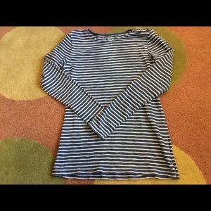 J Crew denim blue and white stripe shirt.